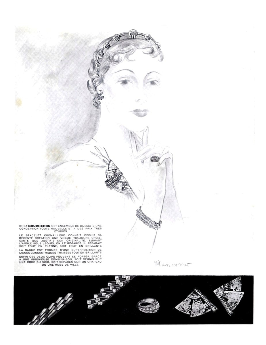 Bracelet Vintage Boucheron, "Crémaillère", platine, diamants. - Maison Eloe