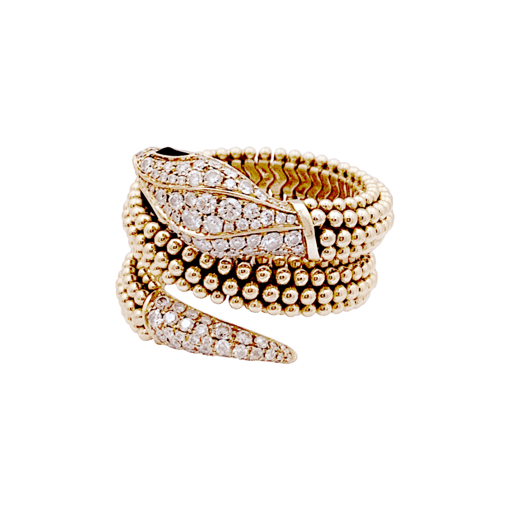 Bague Bulgari, "Serpenti" or rose, diamants et onyx. - Maison Eloe