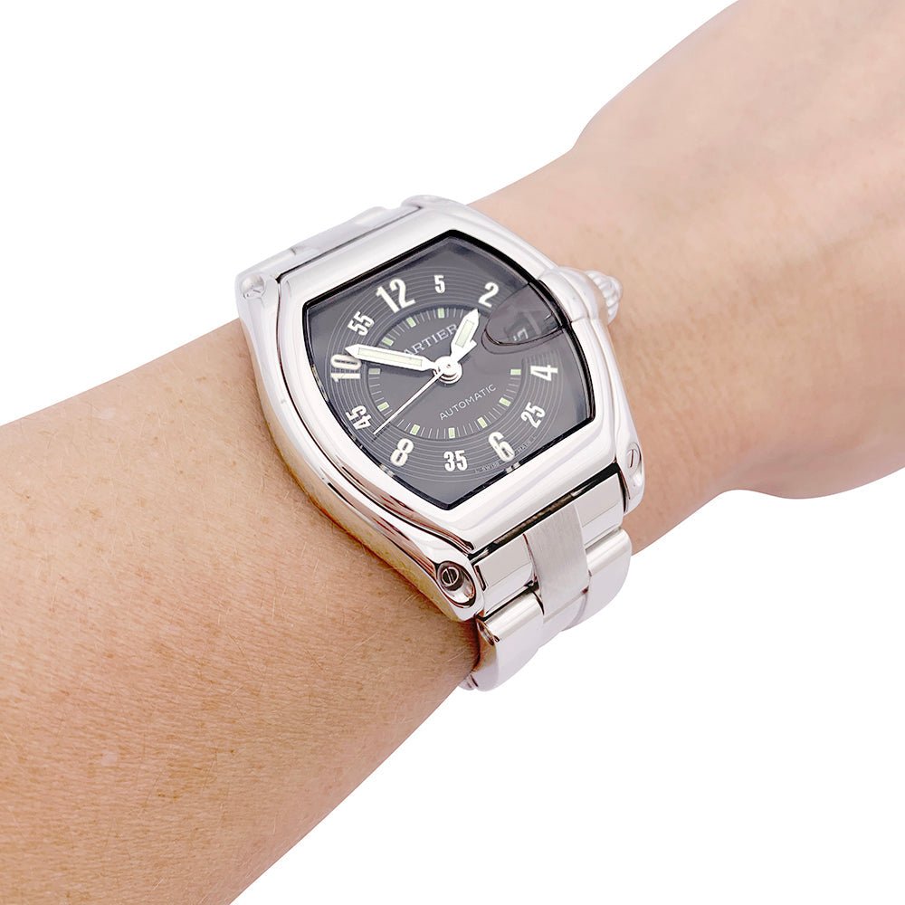 Montre Cartier Roadster en acier. bracelet cuir - Maison Eloe