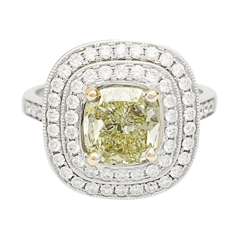 Bague or blanc, diamants et d'un diamant jaune de 2 carats - Maison Eloe