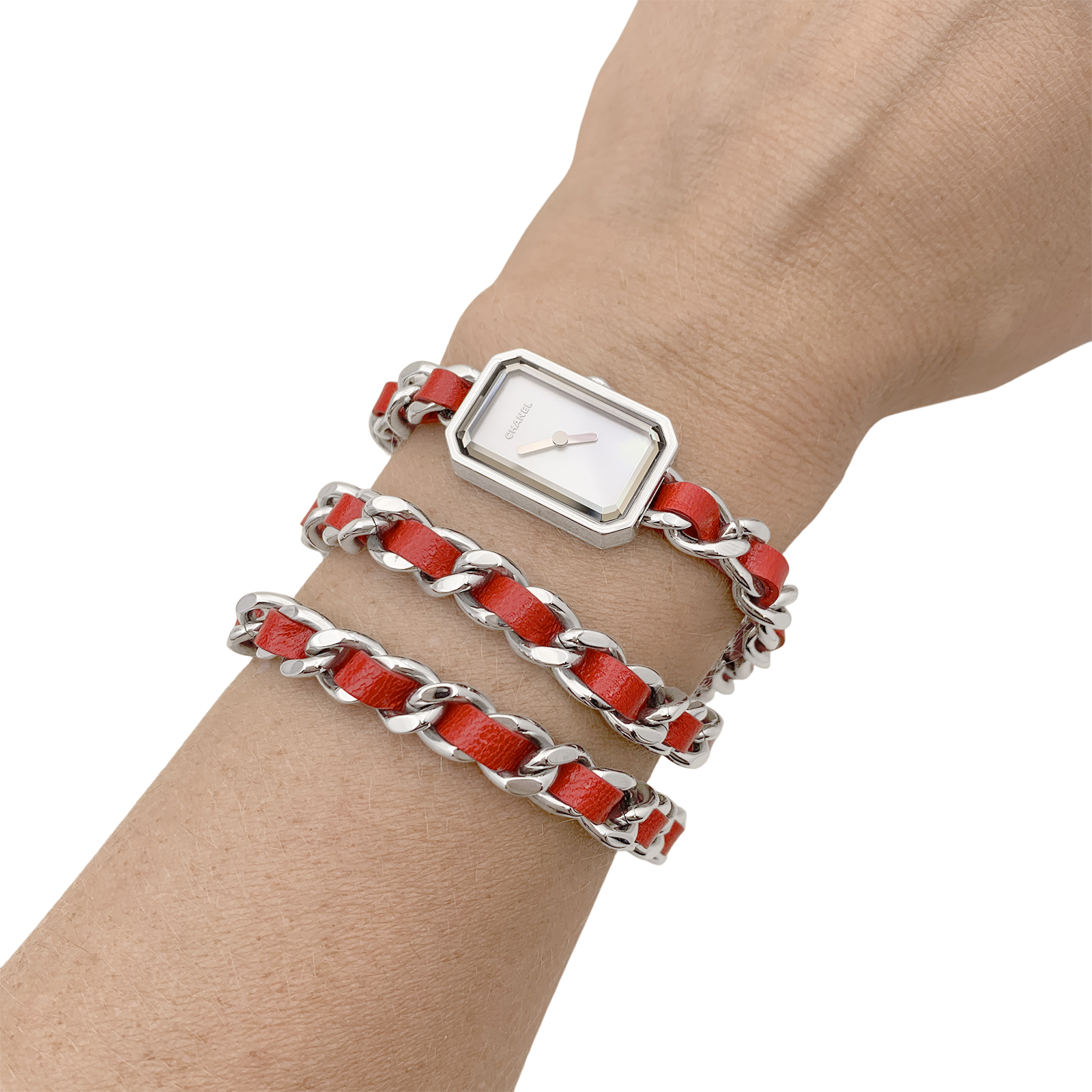 Montre Chanel, "Première Chaîne Iconique", acier, cuir.