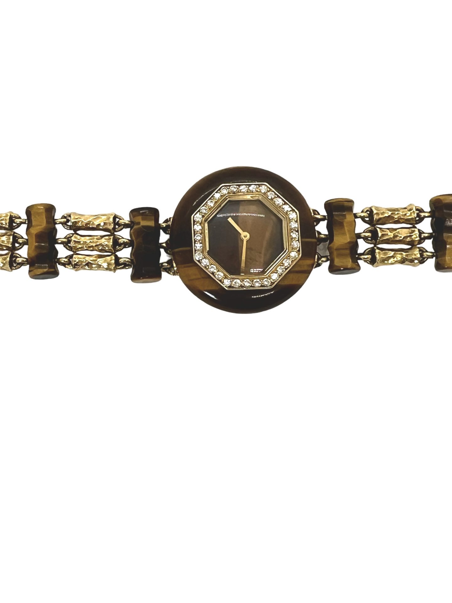 Montre Boucheron or jaune et œil de tigre