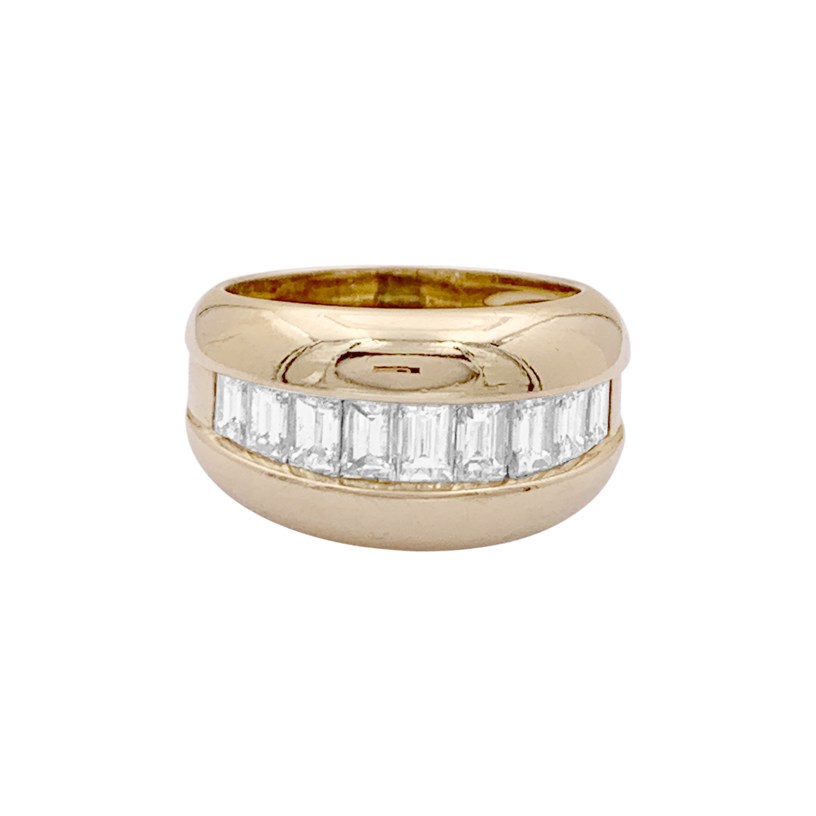 Bague Cartier, "Odin", or jaune, diamants taille émeraudes.