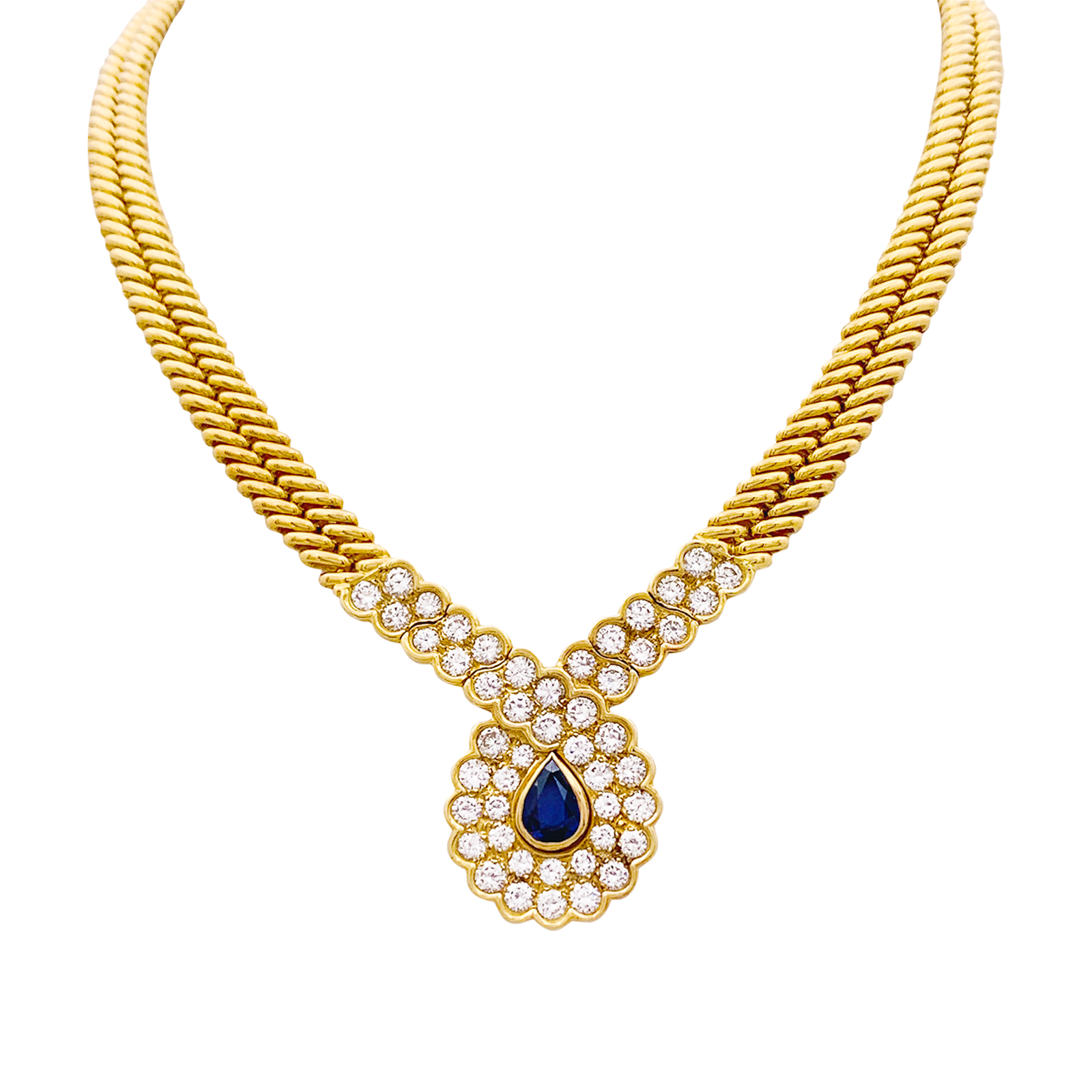 Collier Van Cleef & Arpels, or jaune, saphir, diamants.