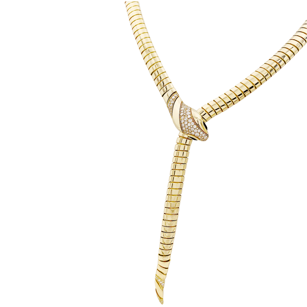 Collier Bulgari, « Serpenti Tubogas », or jaune, diamants, onyx. - Maison Eloe