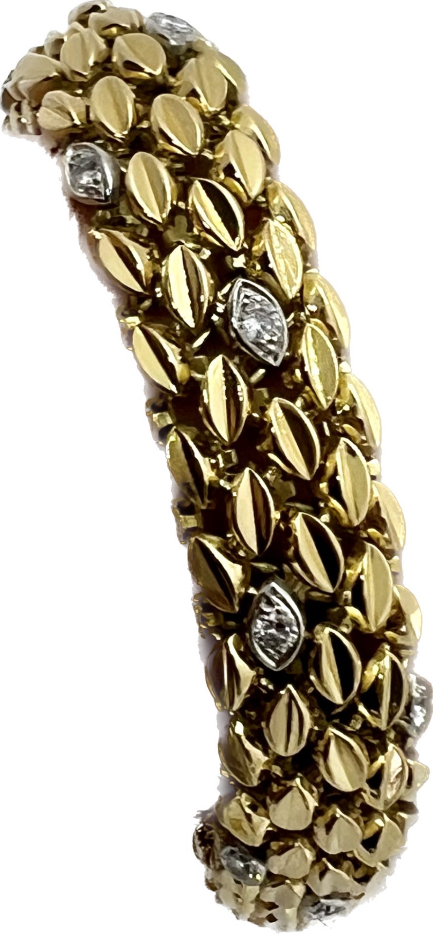 Bracelet maille grain de café or jaune 18K, platine et diamants.
