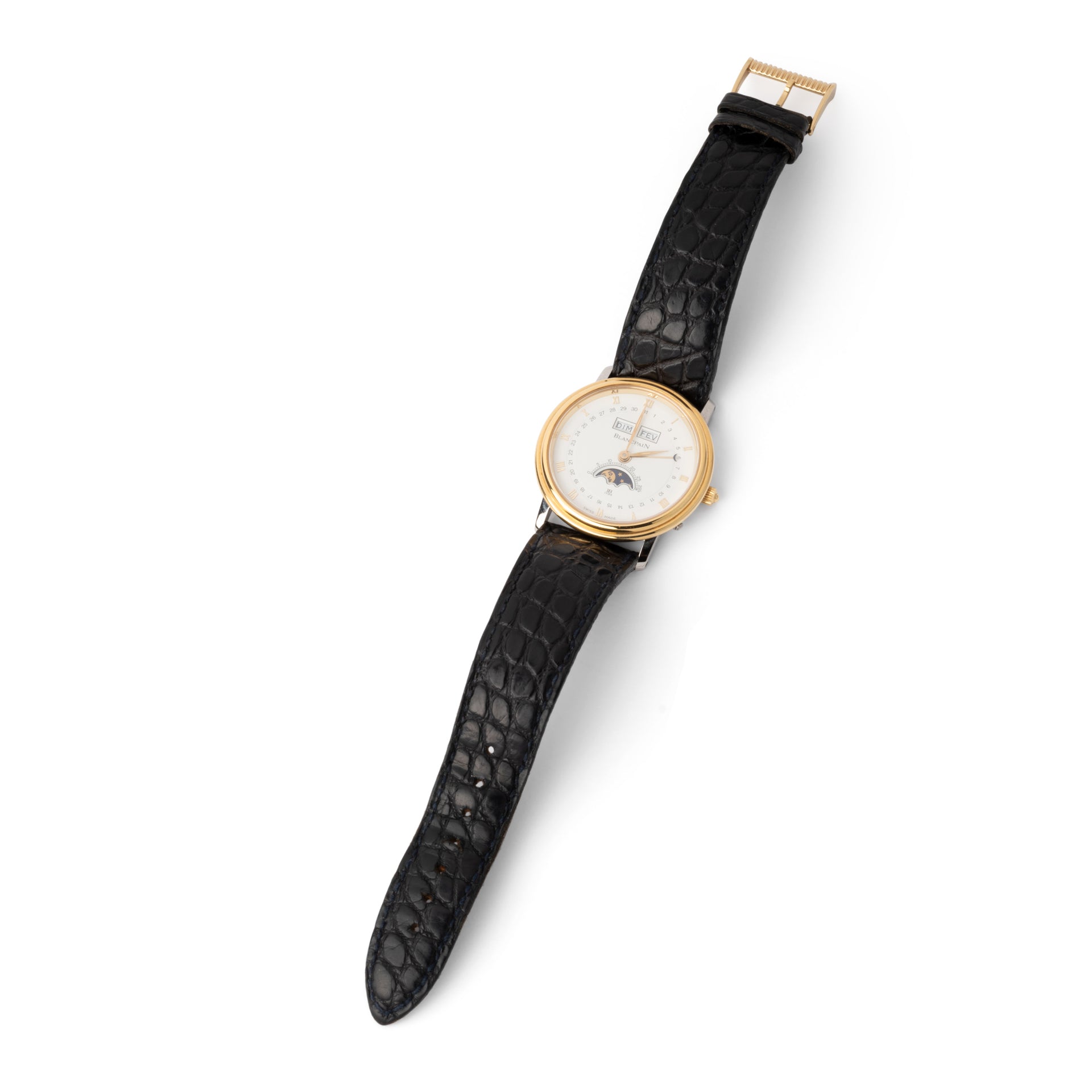 Blancpain "Villeret" watch in gold and steel, leather strap
