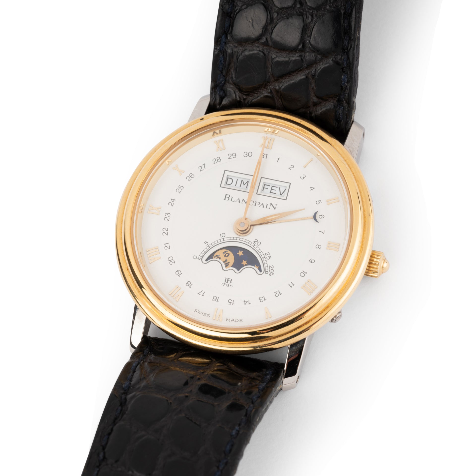 Blancpain "Villeret" watch in gold and steel, leather strap
