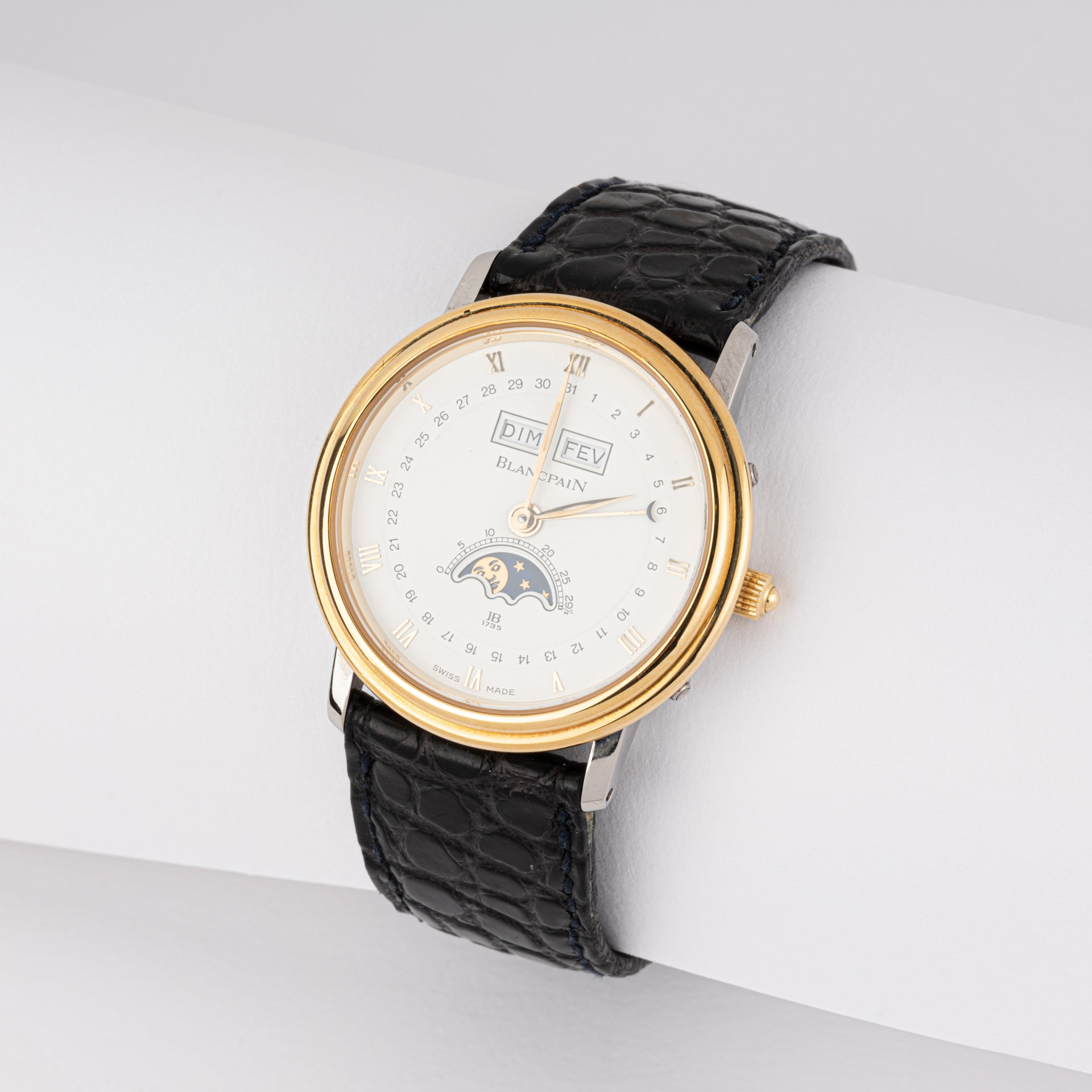 Montre Blancpain "Villeret" en or et acier , bracelet cuir