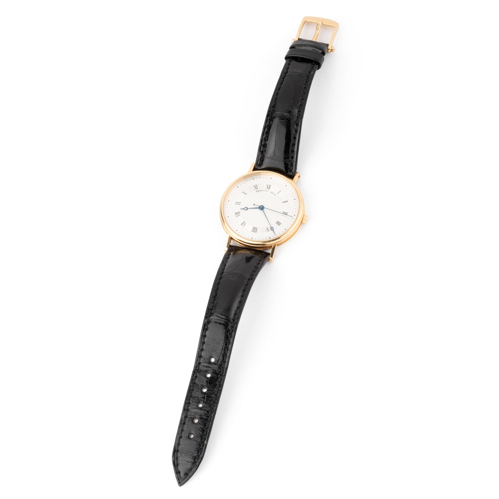 Breguet "Marine" watch in 18K yellow gold on leather strap