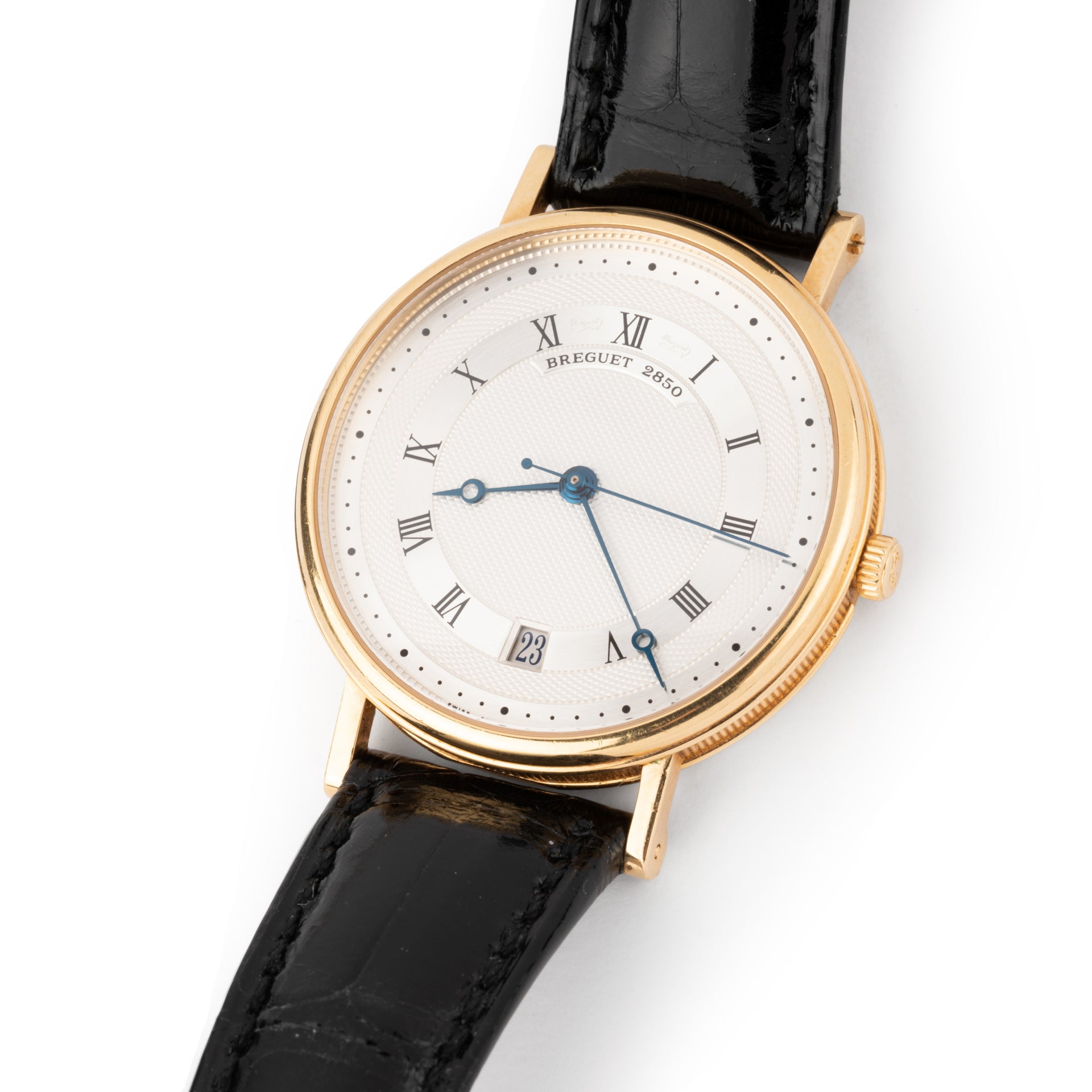 Breguet "Marine" watch in 18K yellow gold on leather strap