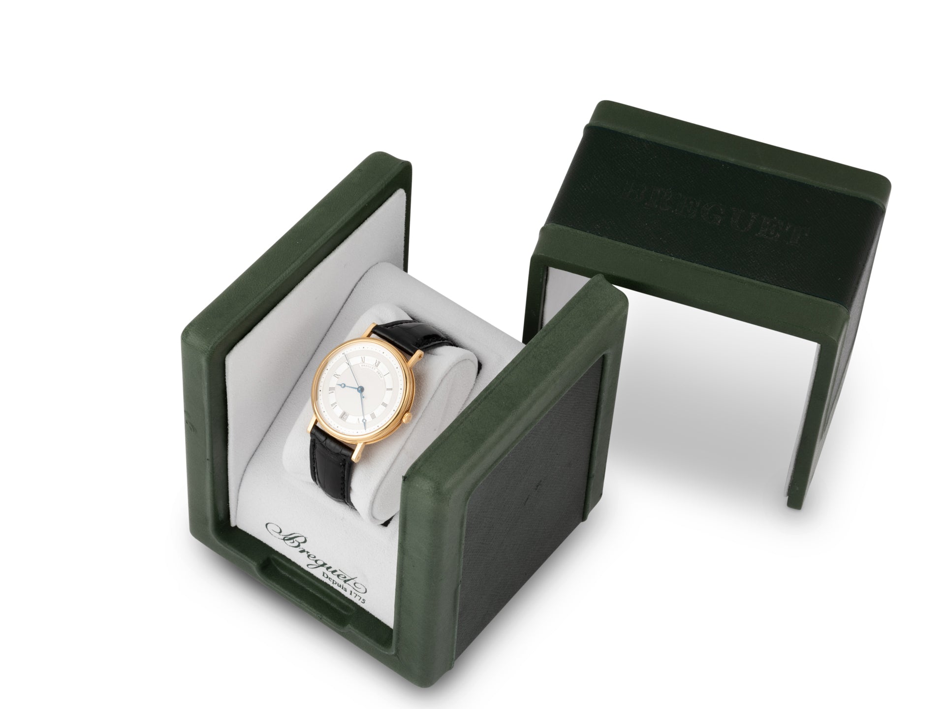Montre Breguet "Marine" en or jaune 18K sur bracelet cuir