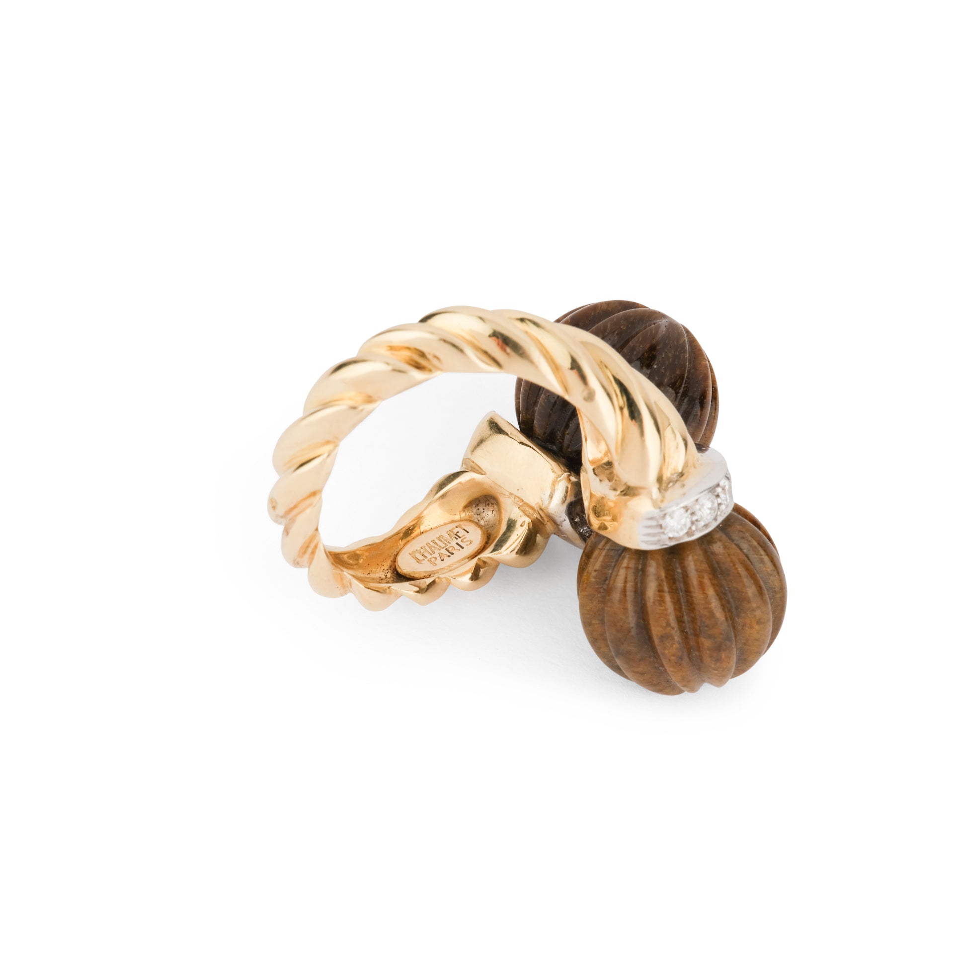 Chaumet Ring Yellow Gold, Diamonds and Tiger's Eye