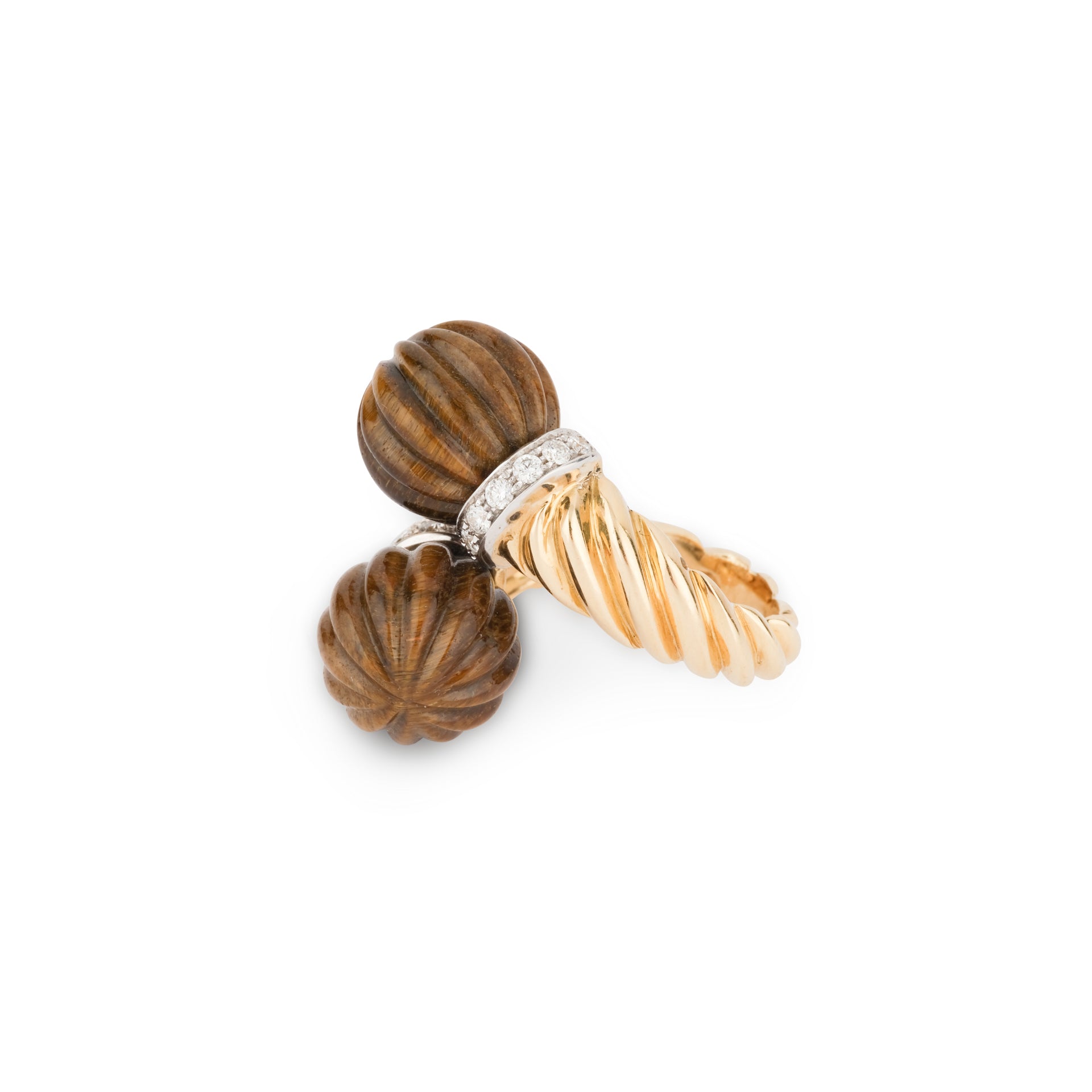Chaumet Ring Yellow Gold, Diamonds and Tiger's Eye