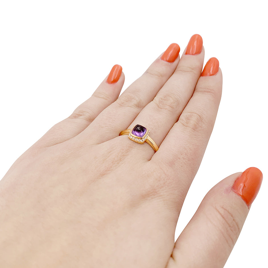 Fred "Sugar Loaf" ring in rose gold, diamonds and amethyst.
