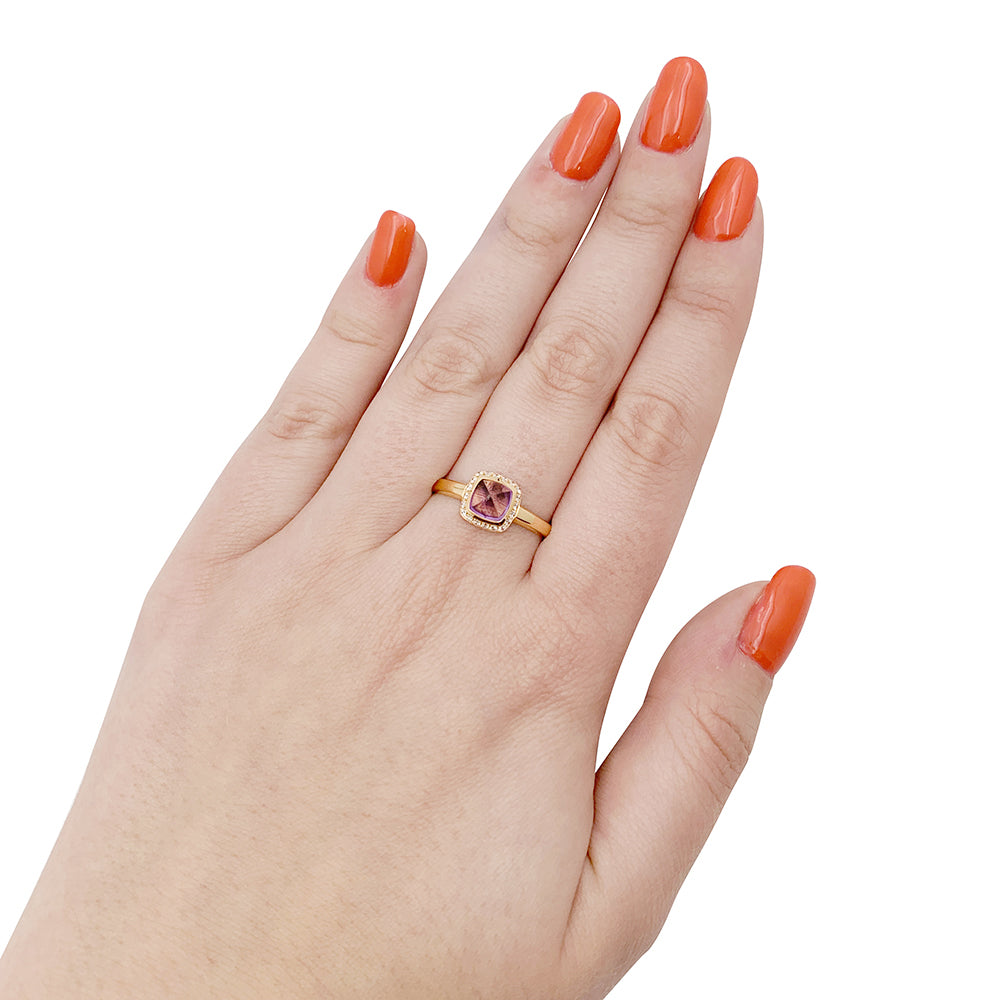 Bague Fred "Pain de sucre" or rose, diamants, améthyste. - Maison Eloe