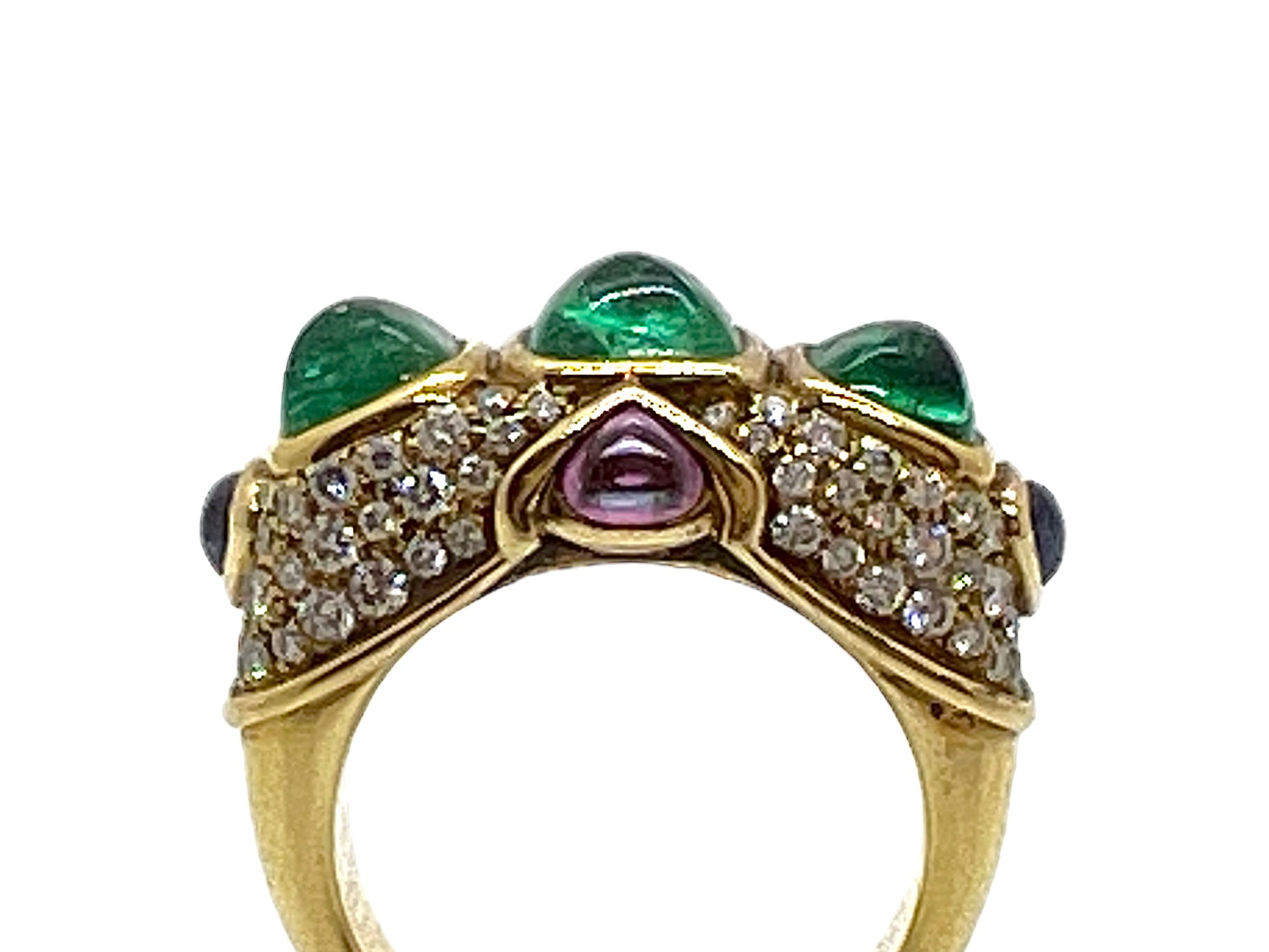 Marina B, Yellow gold ring with Emerald and Diamond cabochons