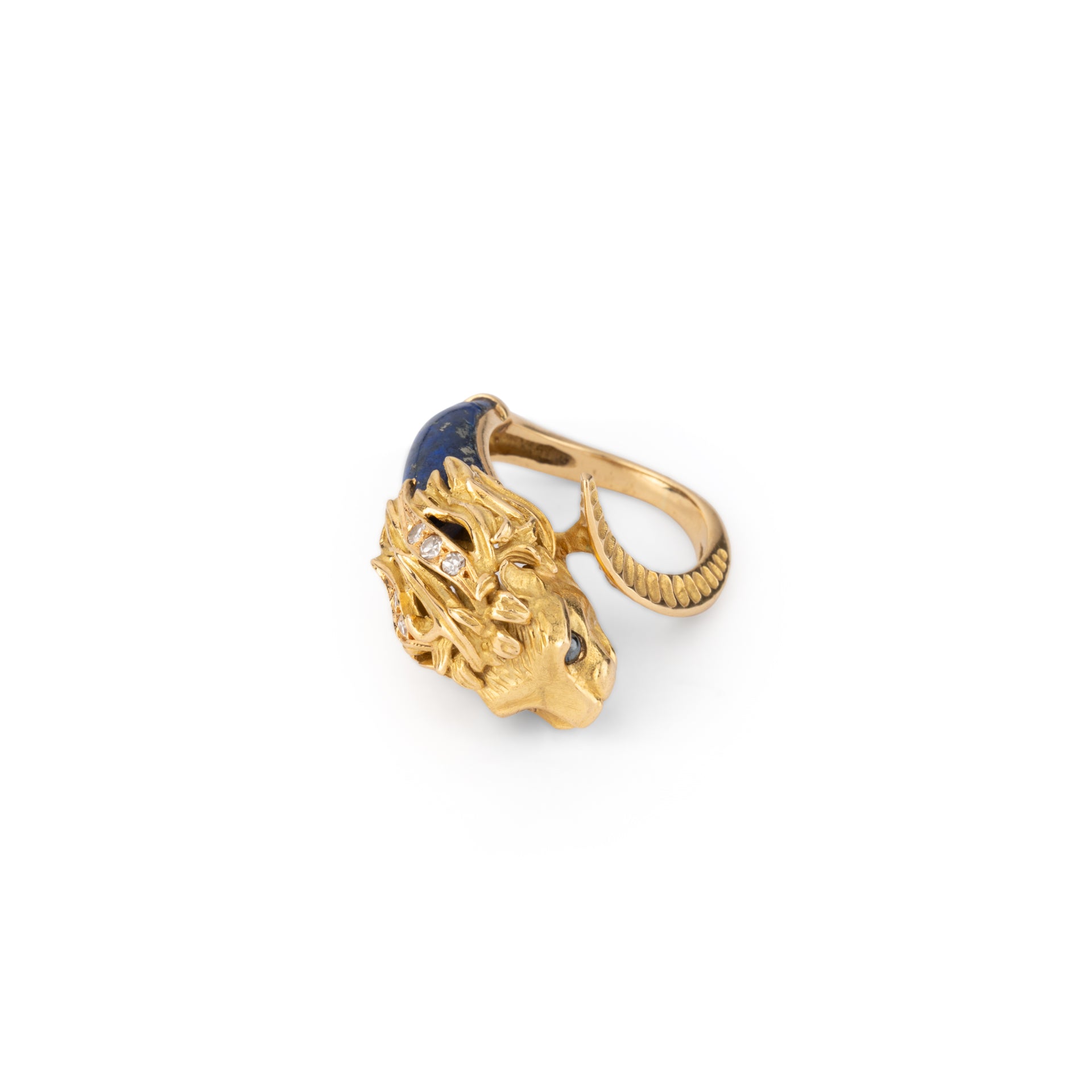 Pierre and Jean Bellin, Lion's Head Ring, Gold, Lapis Lazuli, Diamonds