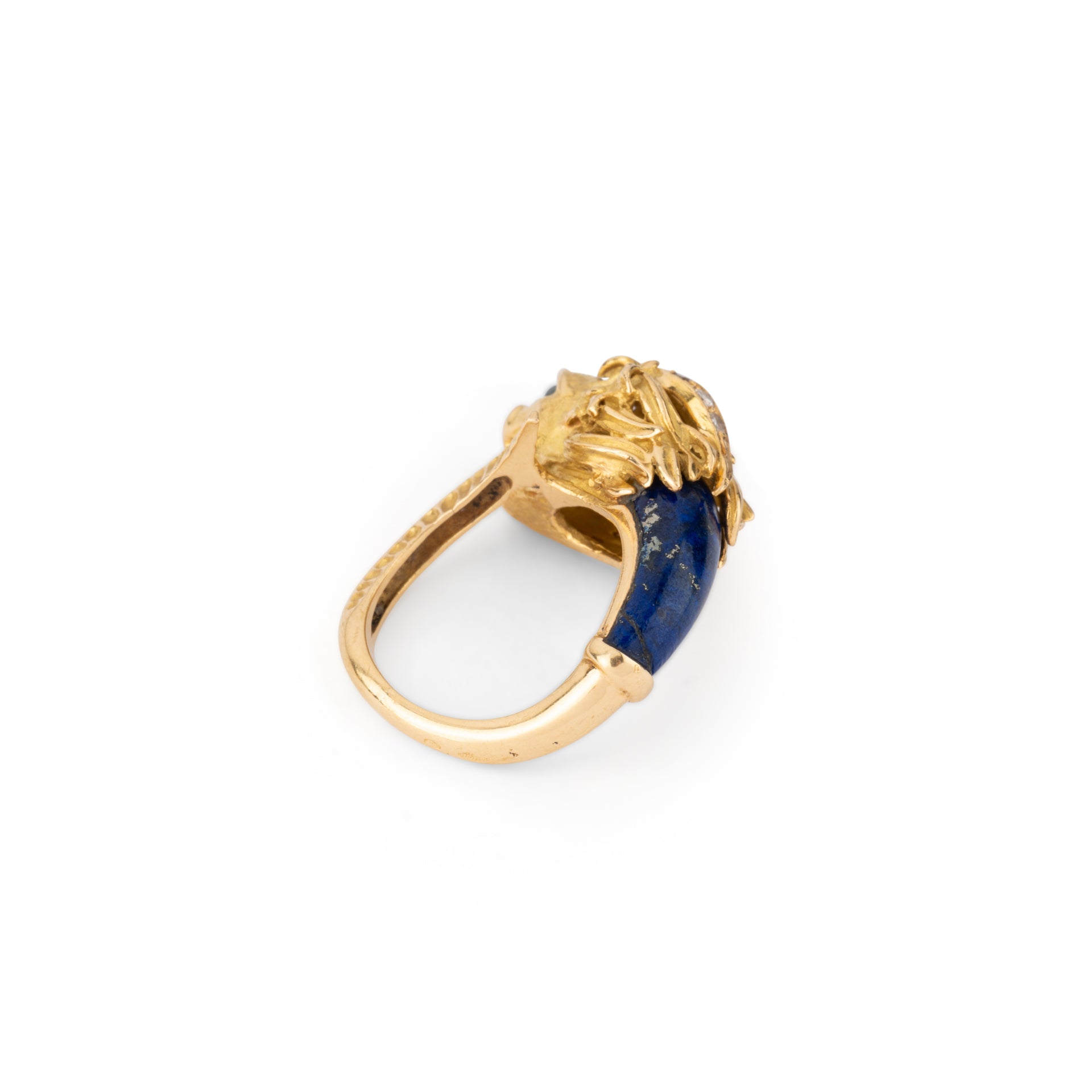 Pierre et Jean Bellin, Bague vintage tête de Lion, Or, Lapis-Lazuli, Diamants