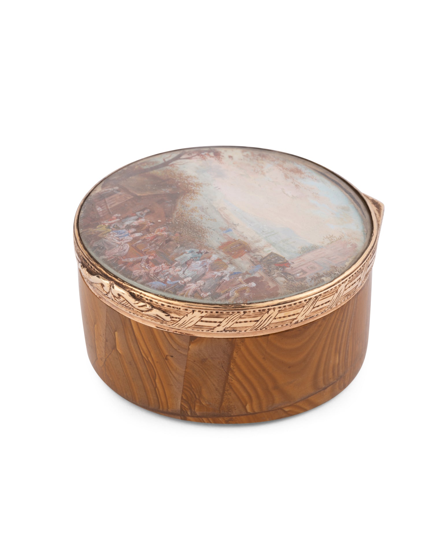 Paesina box, late 18th century, gold and miniature