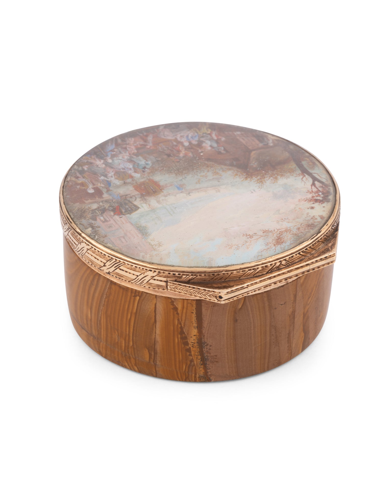 Paesina box, late 18th century, gold and miniature
