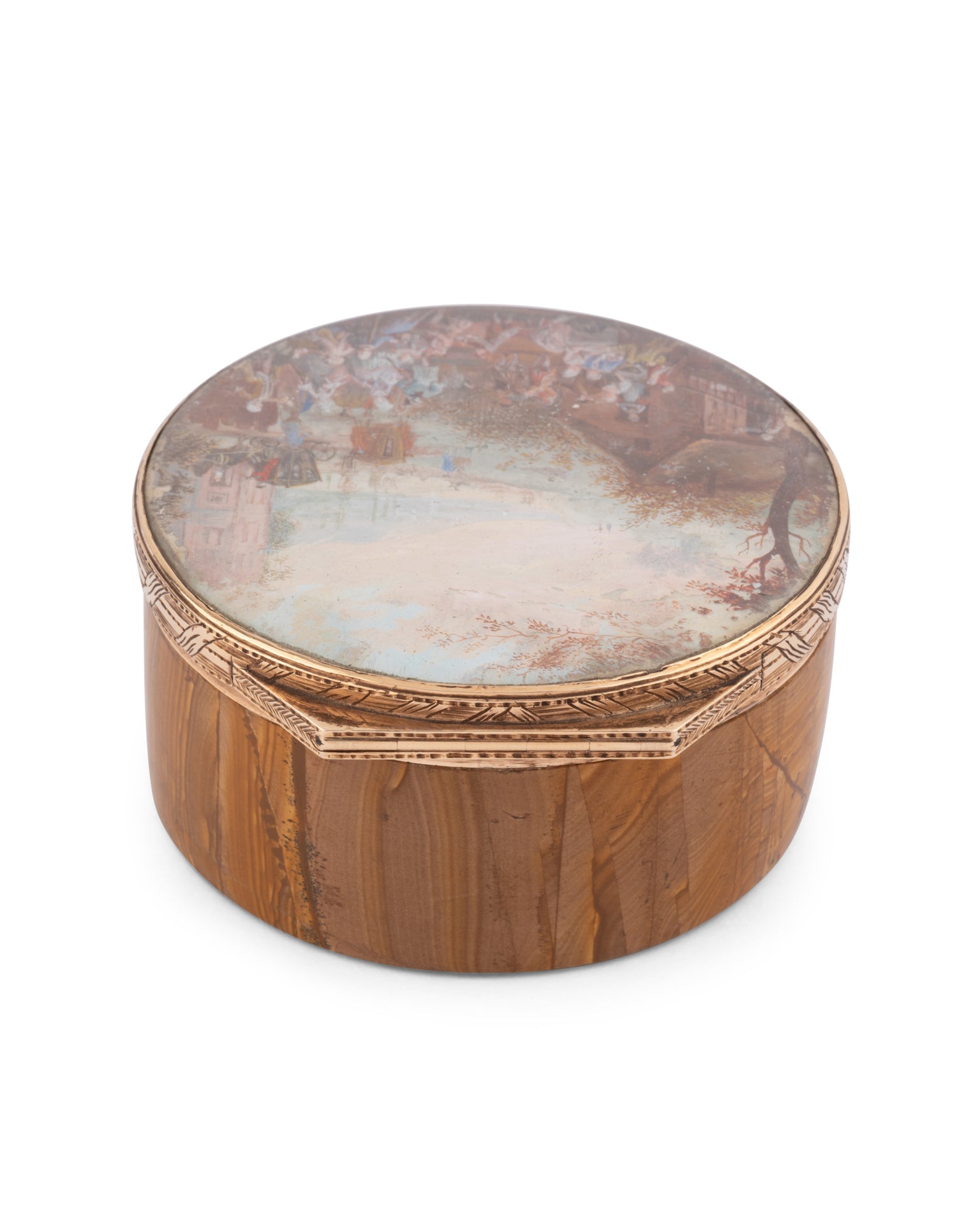 Paesina box, late 18th century, gold and miniature