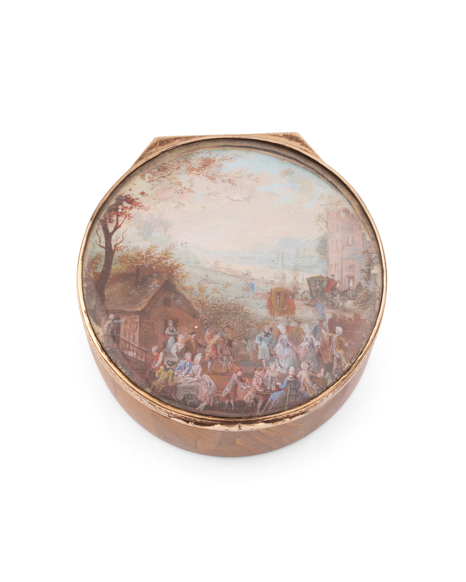 Paesina box, late 18th century, gold and miniature