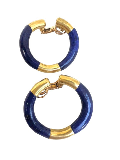 Boucheron Vintage, Gold Hoop Earrings, Lapis Lazuli