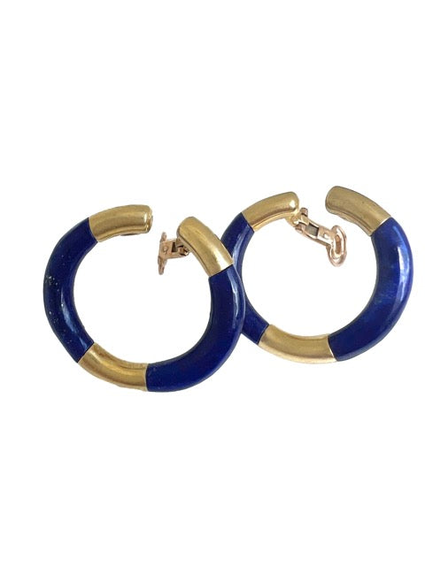 Boucheron Vintage, Gold Hoop Earrings, Lapis Lazuli