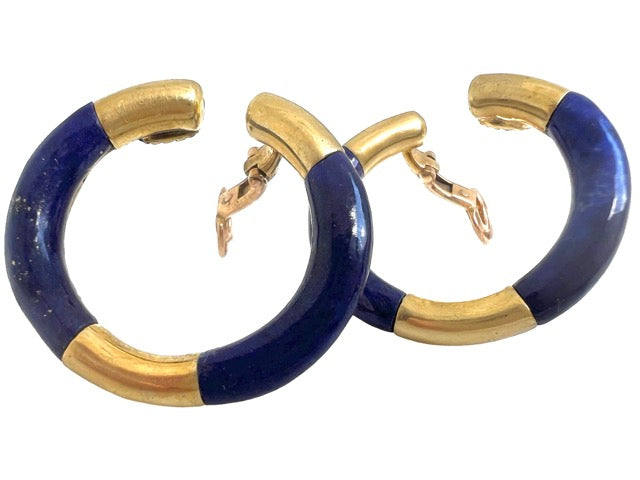 Boucheron Vintage, Gold Hoop Earrings, Lapis Lazuli