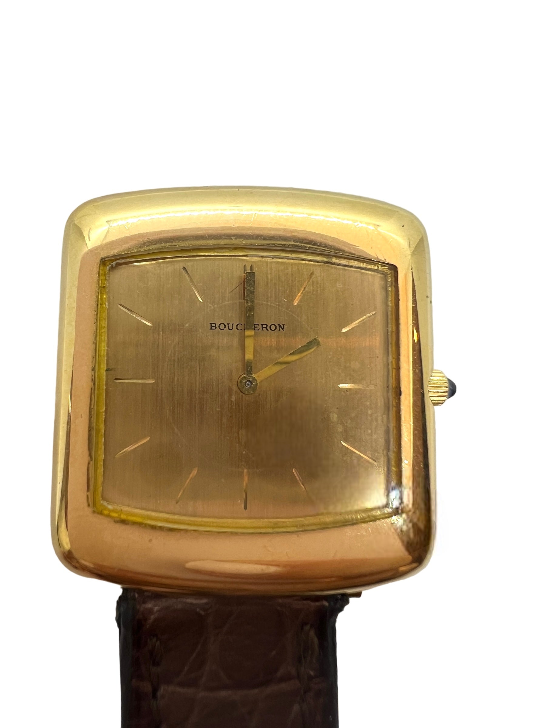 Boucheron, extra-flat gold watch on vintage leather