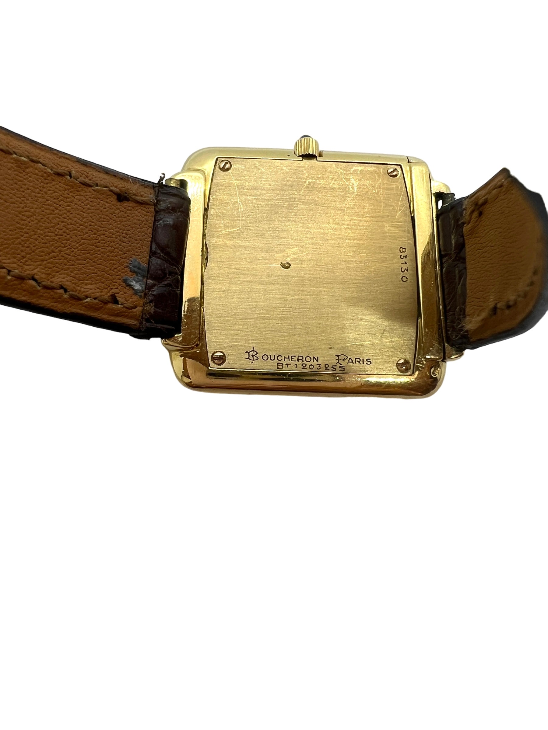 Boucheron, extra-flat gold watch on vintage leather