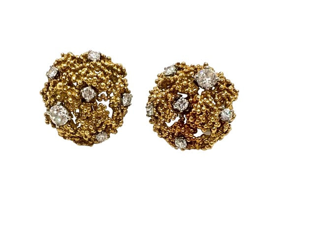 Boucheron Paris, Boucles d'oreilles vintage Or texturé et Diamants