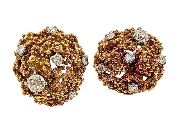Boucheron Paris, Boucles d'oreilles vintage Or texturé et Diamants