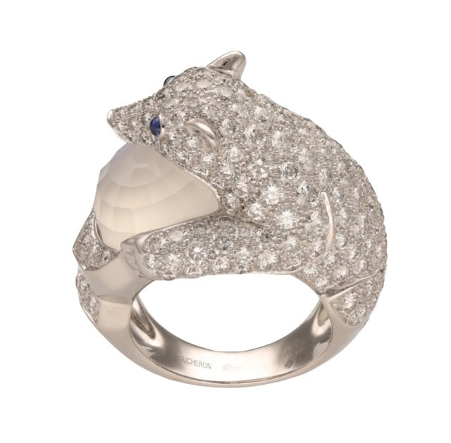 Boucheron ring "Animal Collection Bear Nanook" diamonds white gold moonstone full set
