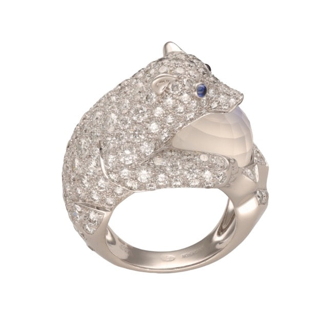 Boucheron bague "Collection animaux Ours Nanook" diamants or gris pierre de lune full set