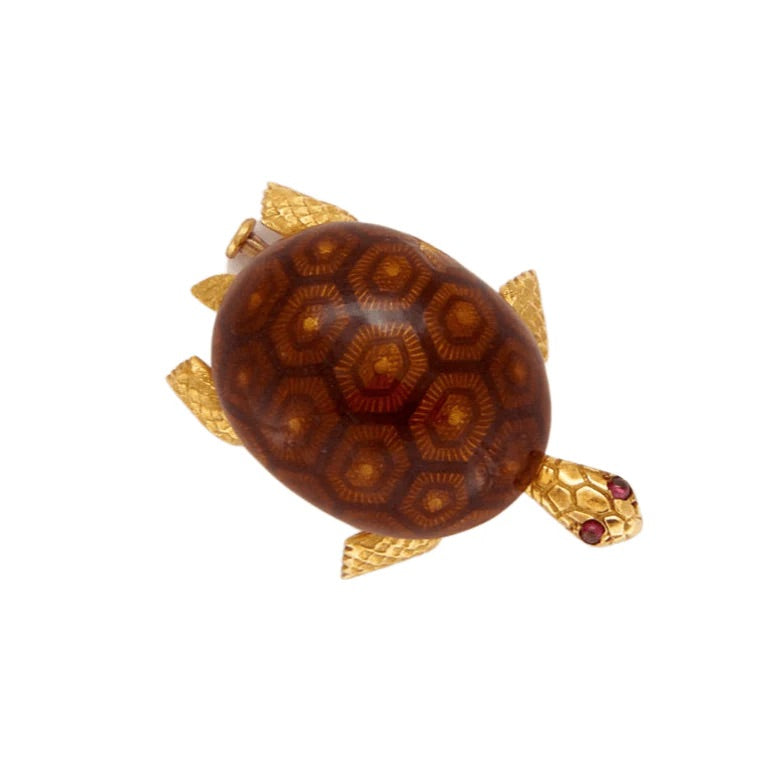 Boucheron Vintage, Broche Tortue Or et Email