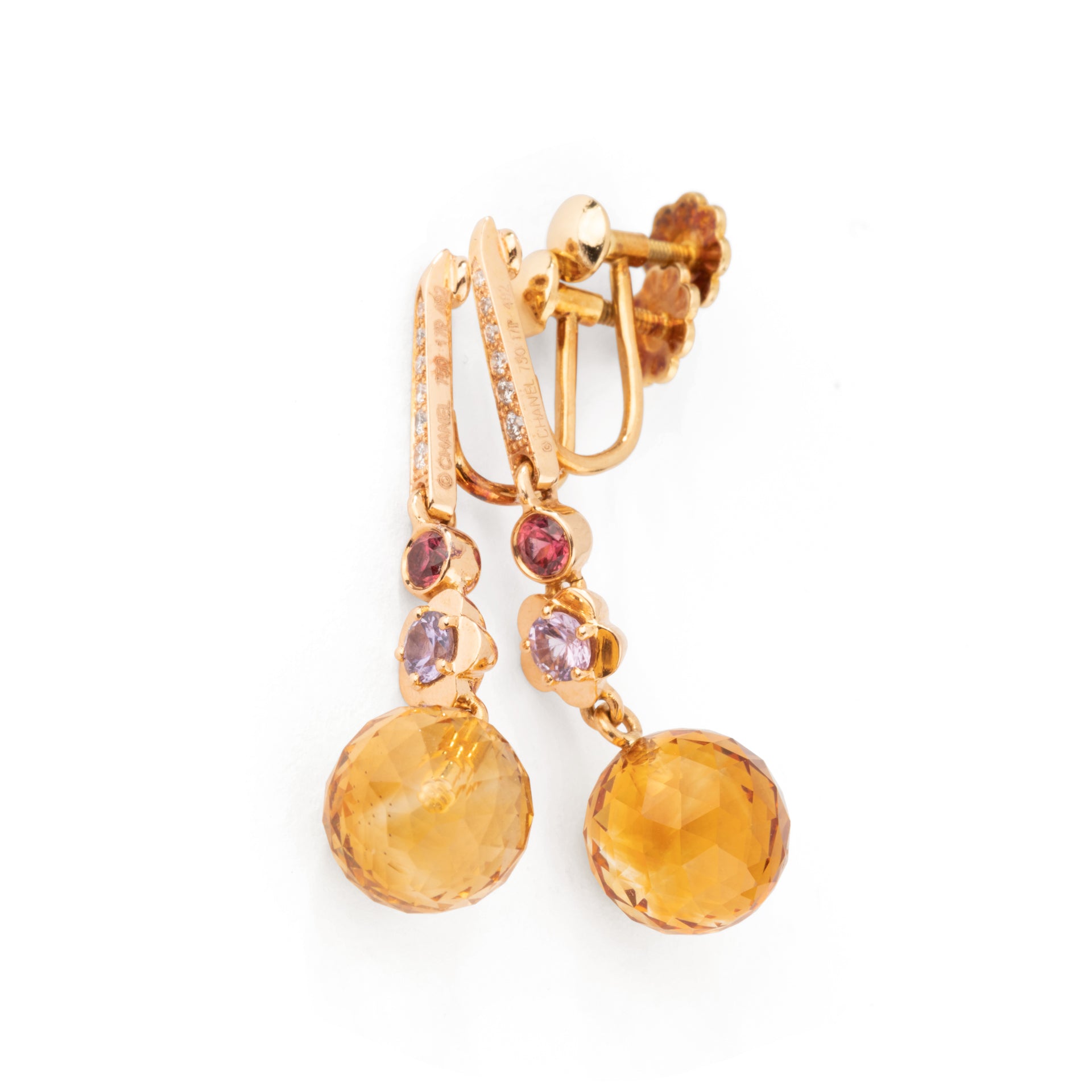 Chanel "Mademoiselle" earrings in yellow gold, citrine