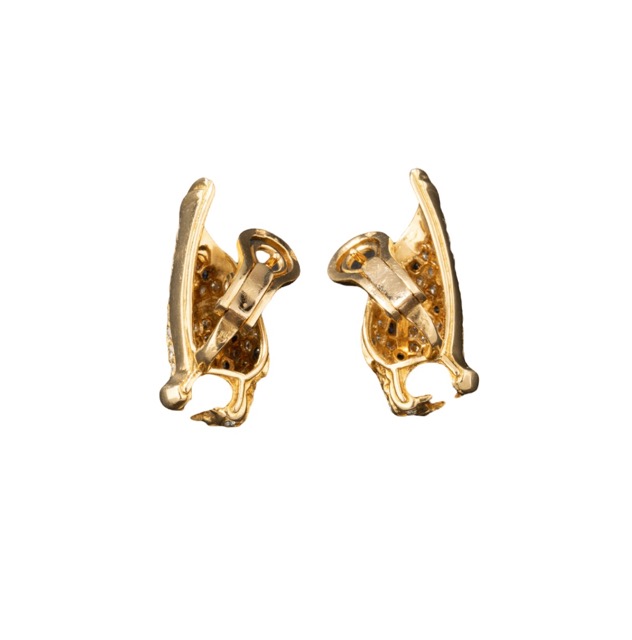 Gold, diamond, sapphire, and emerald earrings. GAY FRERES.
