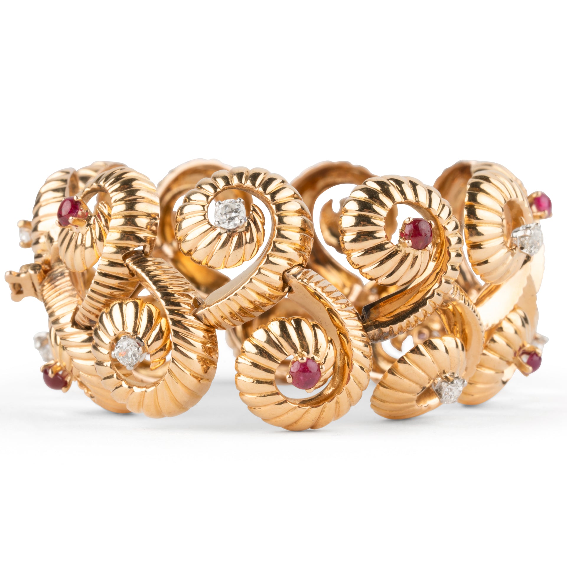 Bracelet rubis et diamants or 18K poinçon de maître et tête d’aigle.