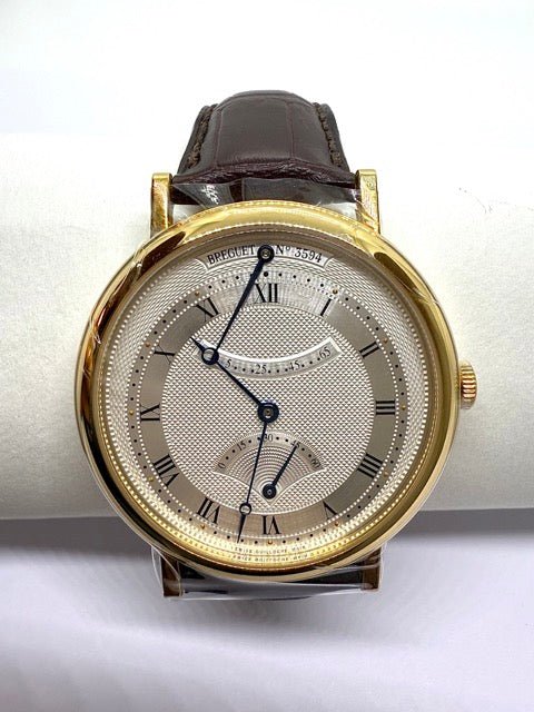 Breguet montre "Classique" seconde rétrograde, or jaune sur cuir marron - Maison Eloe