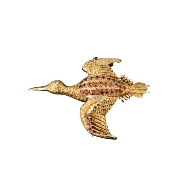 Hermes vintage, Bird brooch, Yellow gold Tourmaline