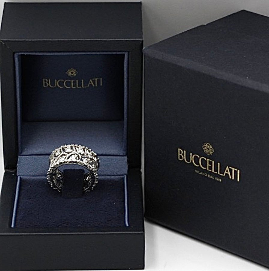 Buccellati bague "Eternelle Ramage" en or blanc et diamants - Maison Eloe
