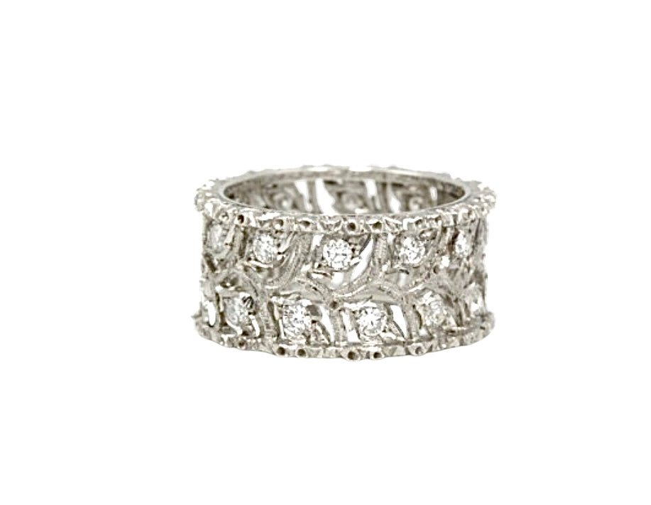 Buccellati bague "Eternelle Ramage" en or blanc et diamants - Maison Eloe