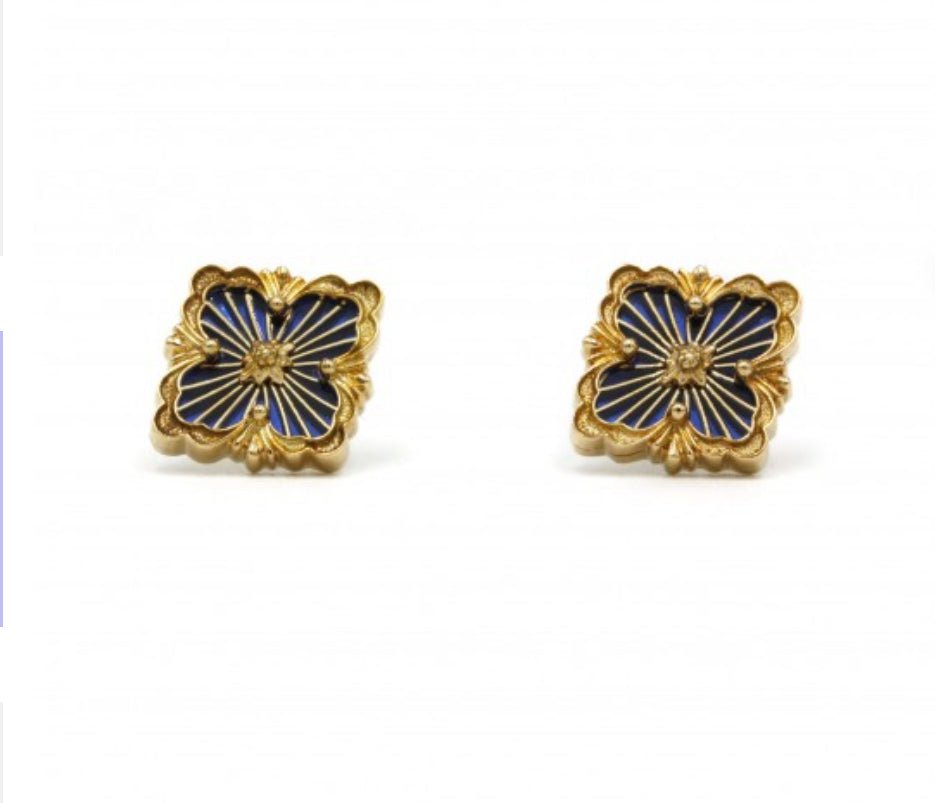Buccellati boucles d'oreilles "Opéra Tulle" or jaune et émail bleu - Maison Eloe