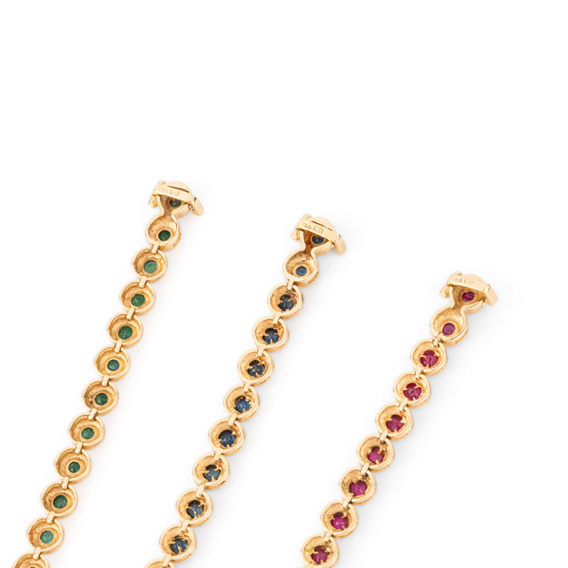 Bücherer, trois Bracelets, Or, Emeraudes, Saphirs