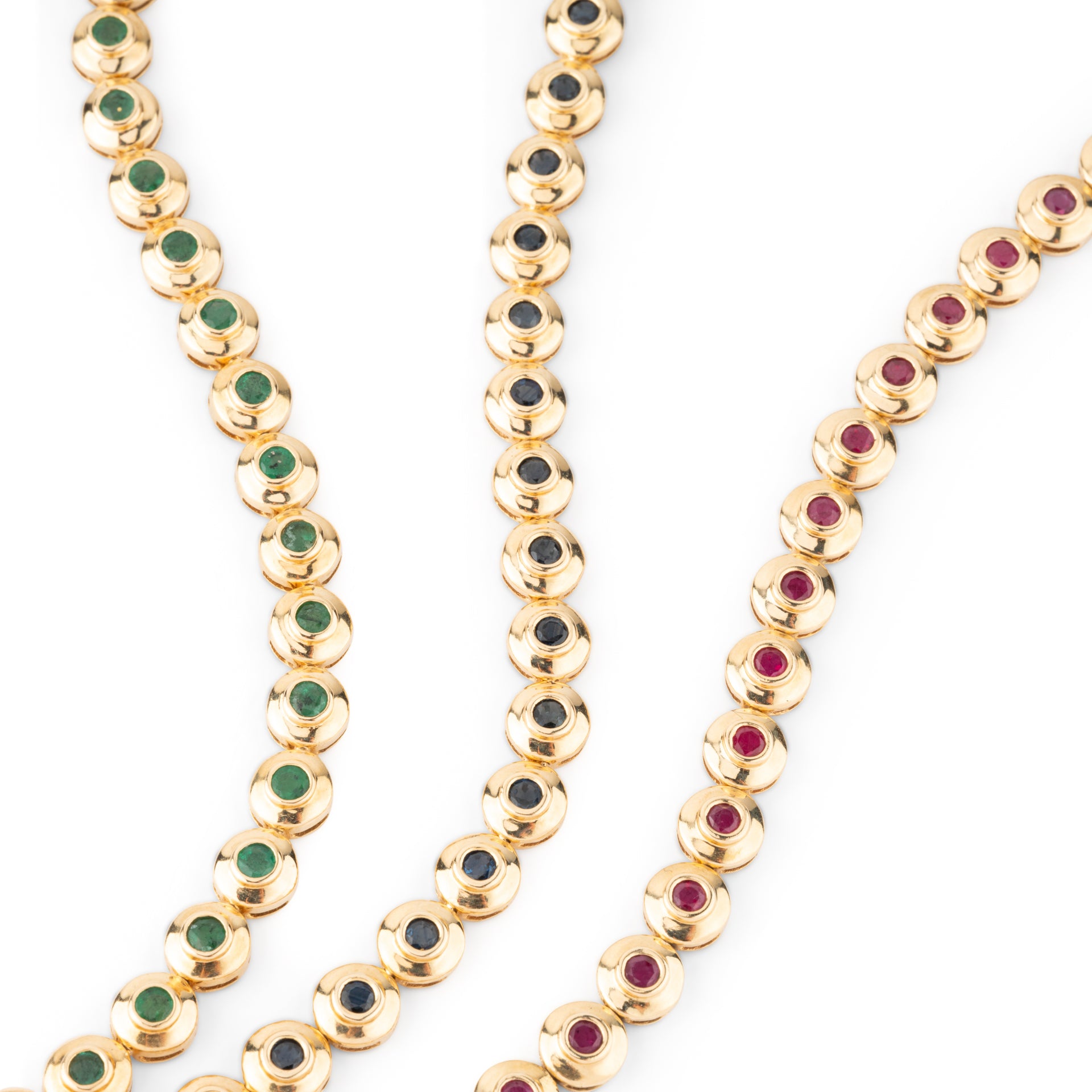 Bücherer, trois Bracelets, Or, Emeraudes, Saphirs