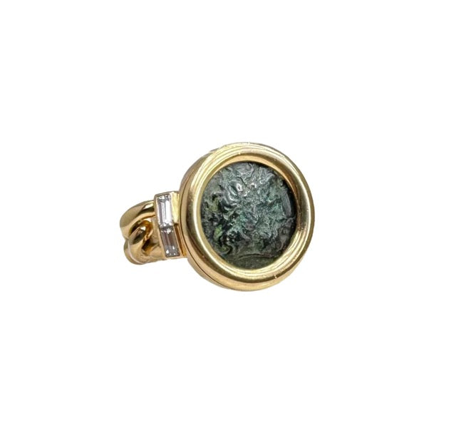 Bulgari, "Monete" ring in 18k yellow gold decorated with a bronze coin