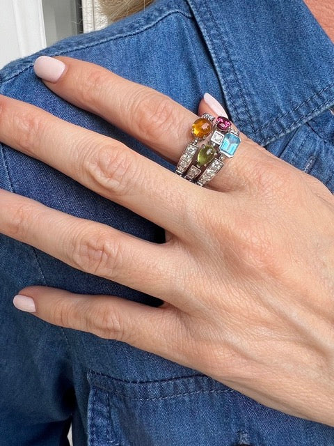 Bulgari 3-ring ring Diamonds, Colored stones White Gold