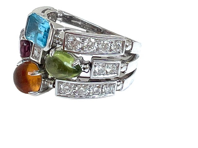Bulgari 3-ring ring Diamonds, Colored stones White Gold